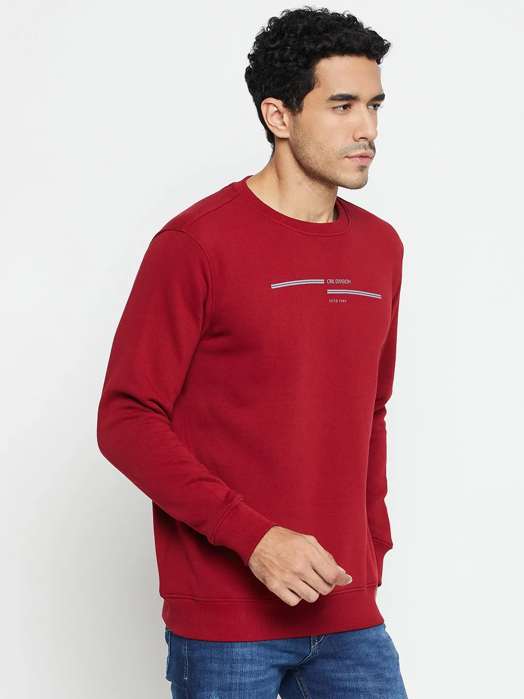 Solid Maroon Full Sleeves Round Neck Regular Fit Casual Sweatshirt for Men