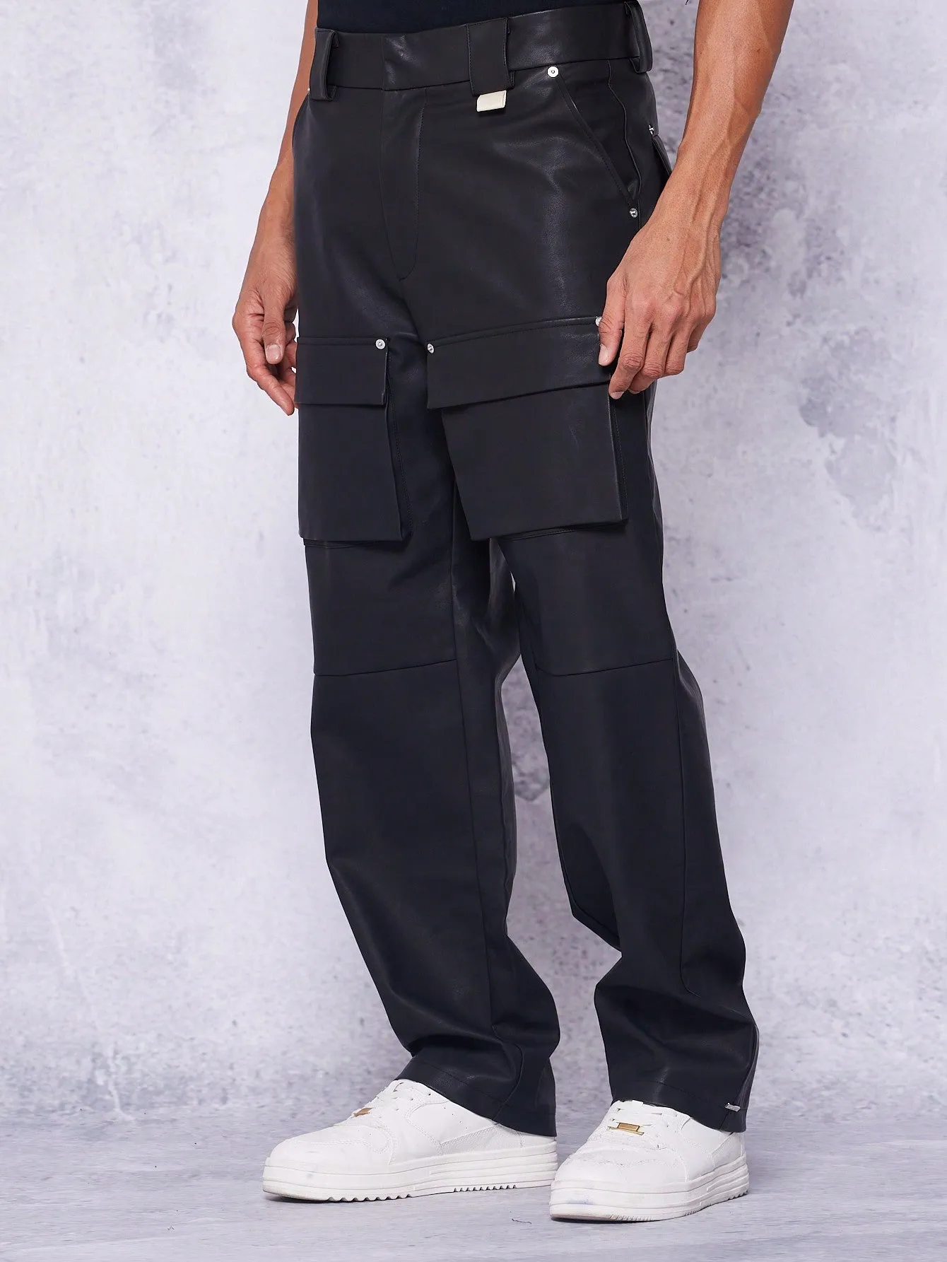 Straight Leg Pu Cargo Trouser