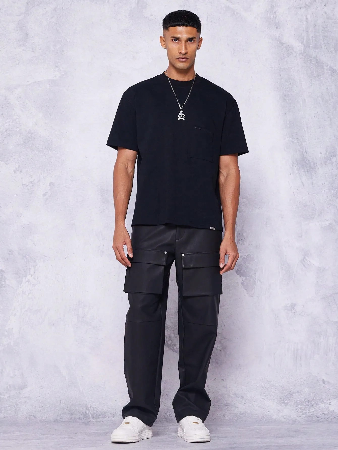 Straight Leg Pu Cargo Trouser