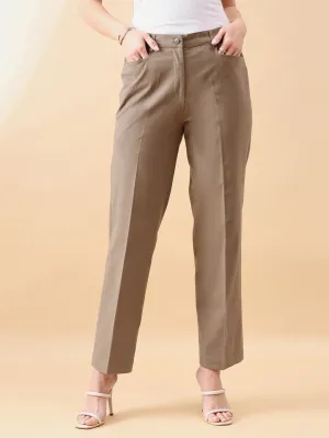 Stretch Mid Waist Straight Trouser - Slate Brown