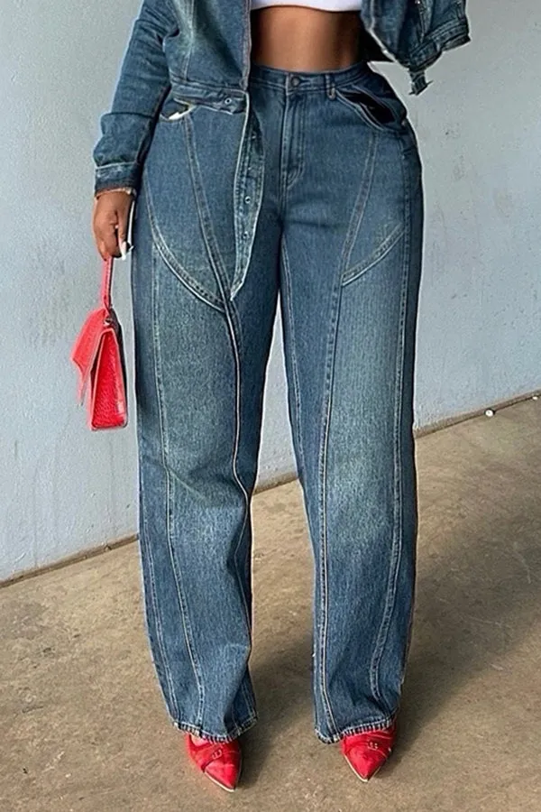 Stylish Bleach Wash High Waist Jeans