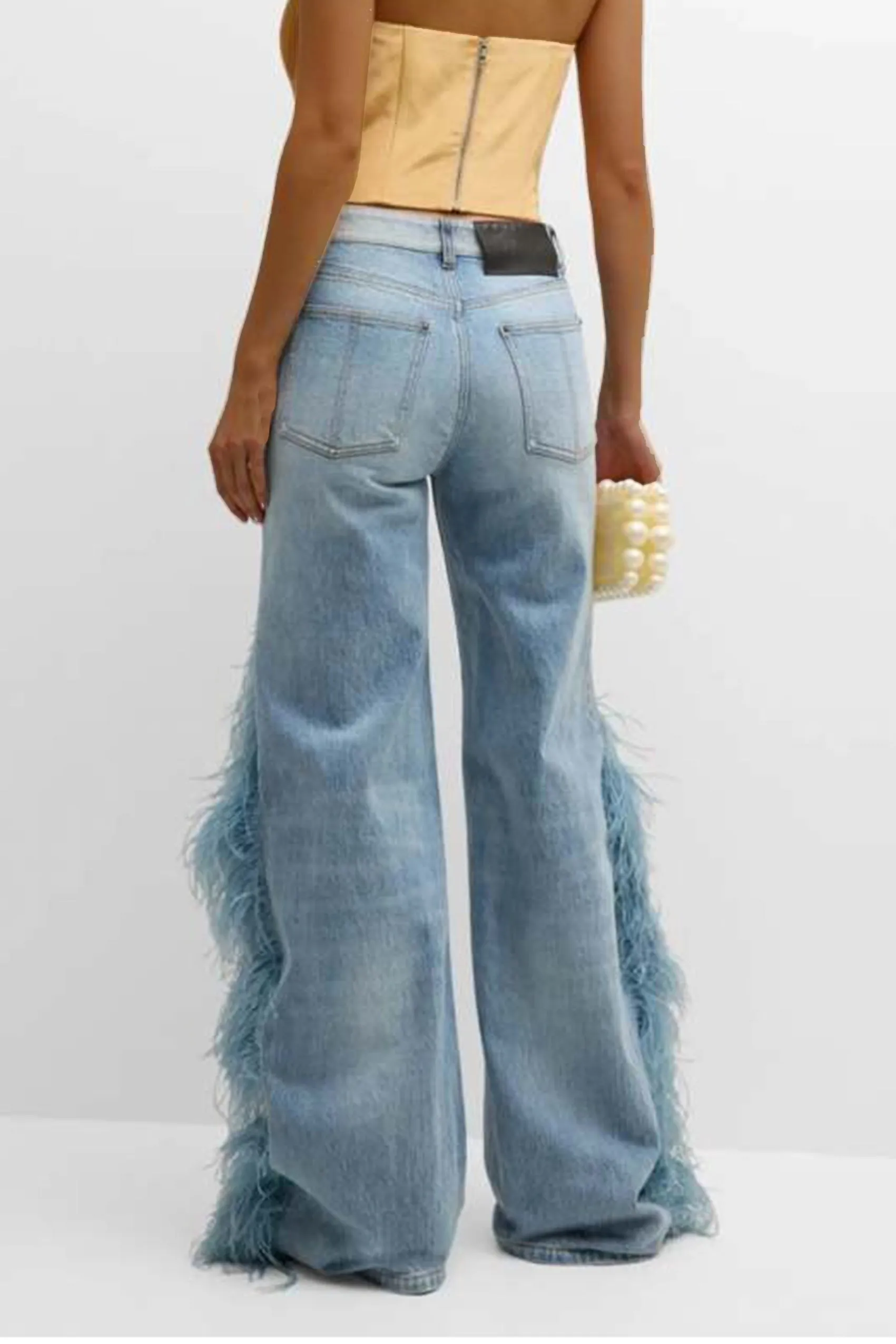 Stylish Feather Splicing Wide Leg Jeans