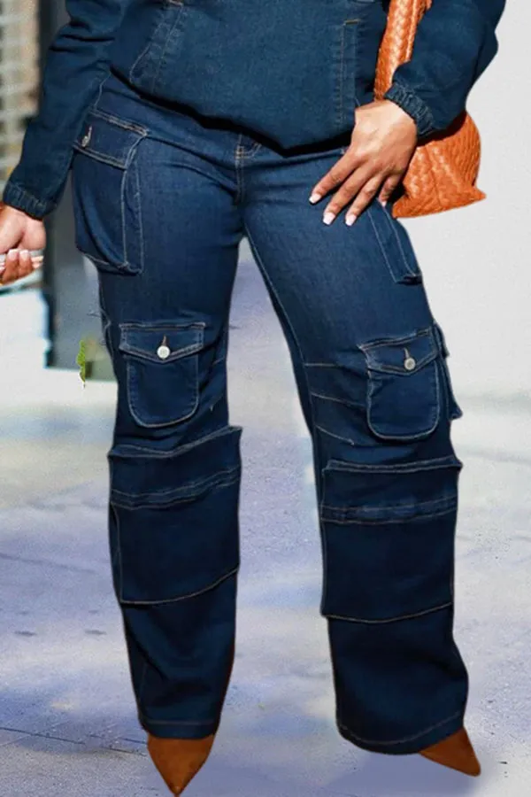 Stylish Multi Pocket Wide Leg Jeans