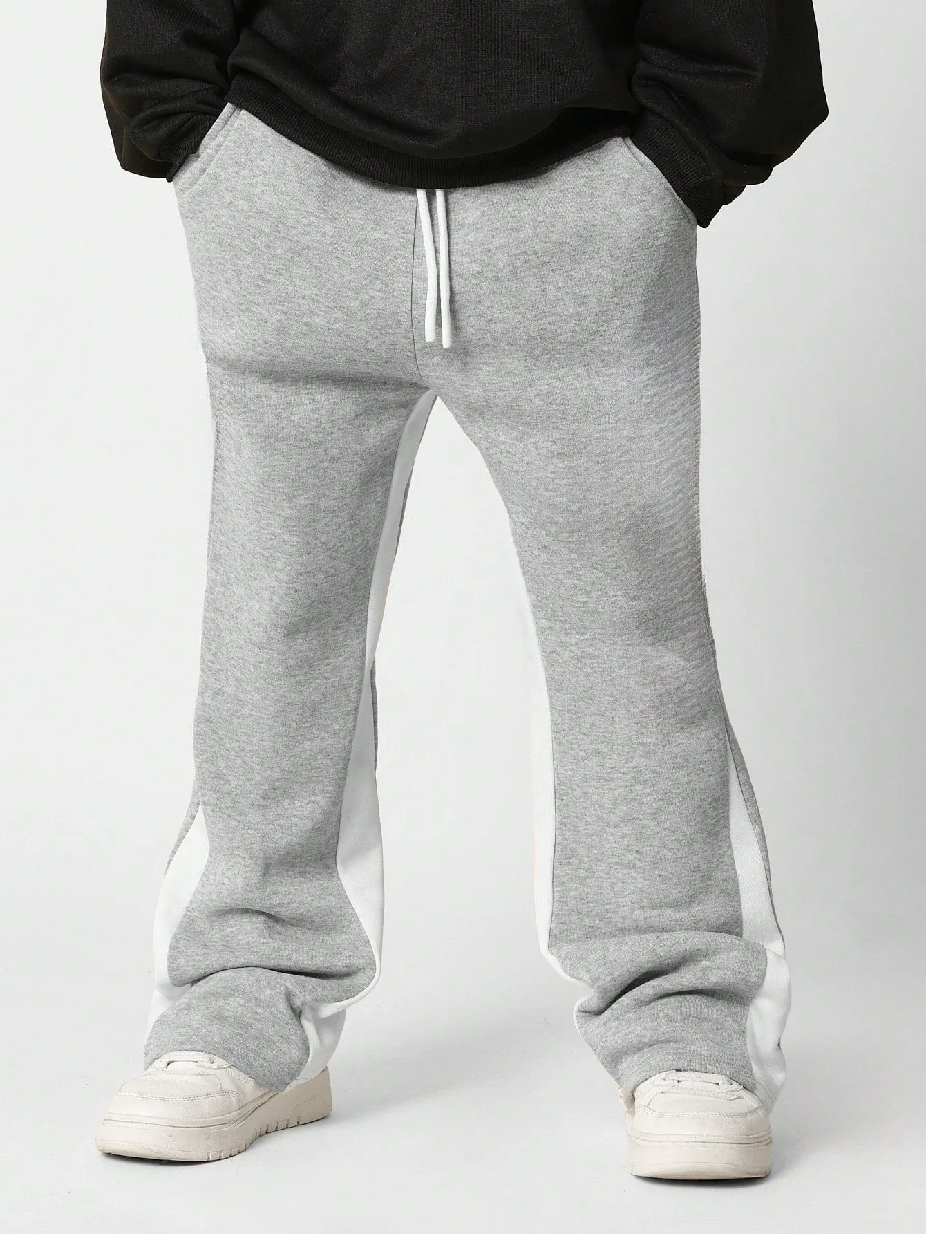 Tween Boys Comfy Grey Marl Flare Fit Panelled Essential Sweatpants