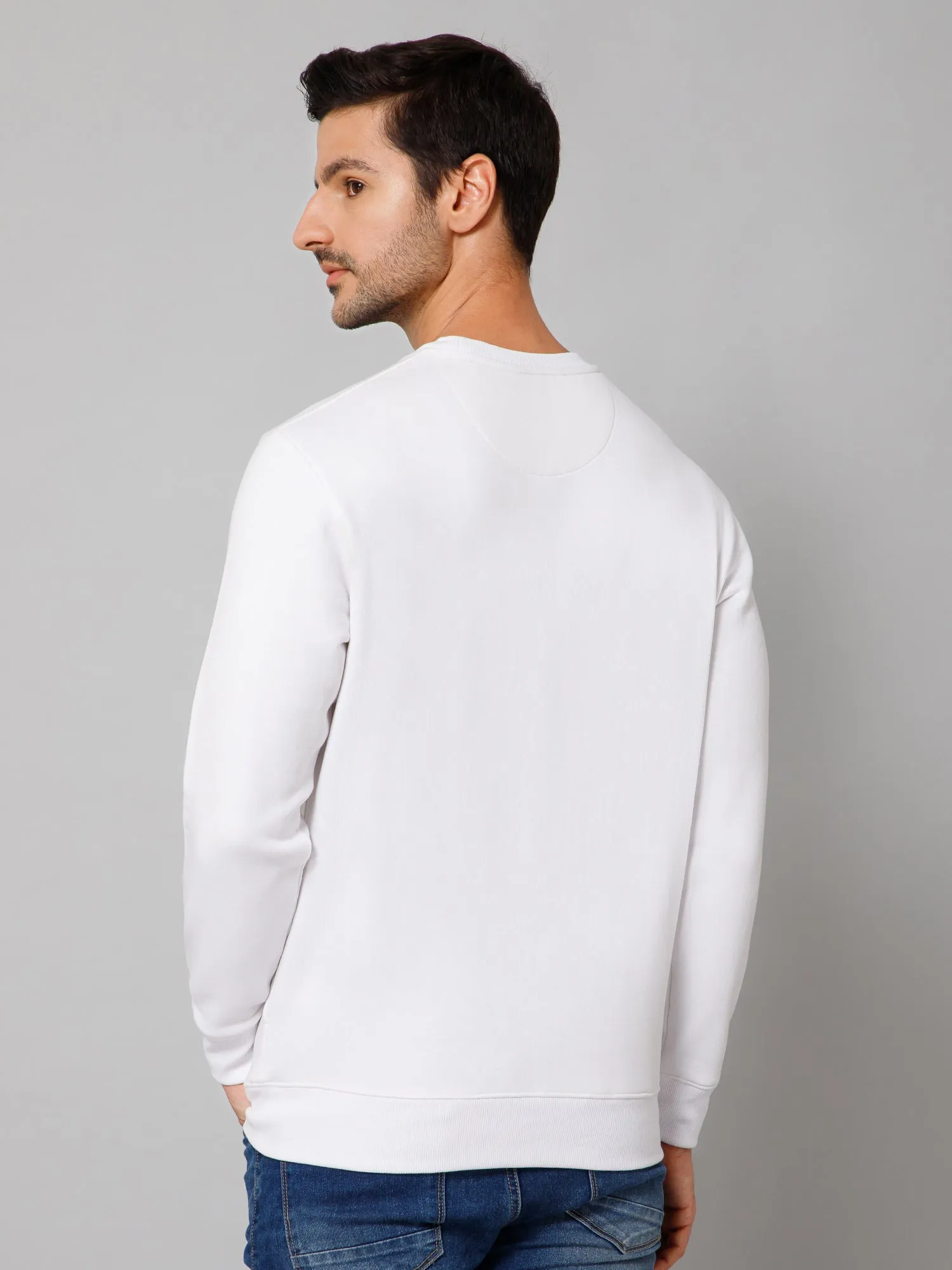 Typography Printed White Full Sleeves Round Neck Regular Fit Casual Sweatshirt for Men