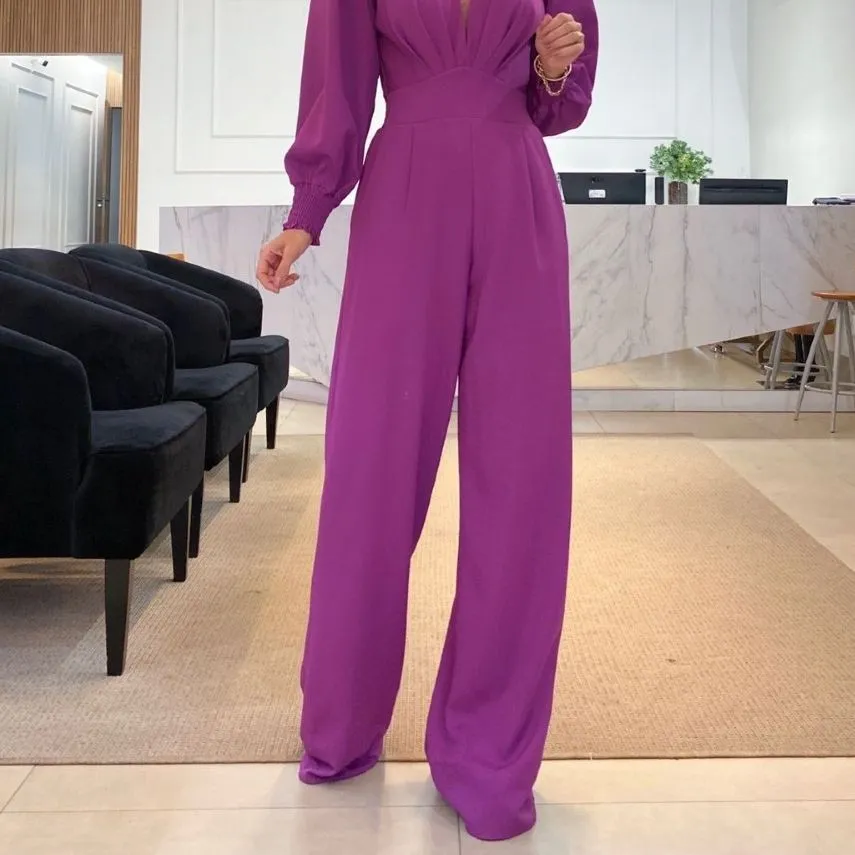 V-Neck Long Sleeve Jumpsuit