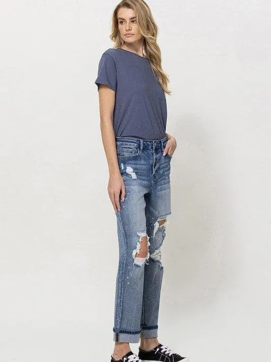 VERVET By Flying Monkey Distressed High Rise Boyfriend Jeans with Paint Splatter