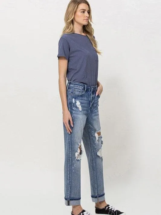 VERVET By Flying Monkey Distressed High Rise Boyfriend Jeans with Paint Splatter