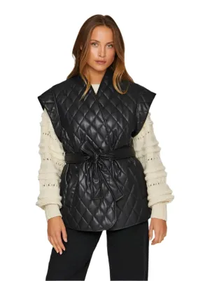 Vila Womens Elbara S/L Quilted Coated Vest Black Beauty