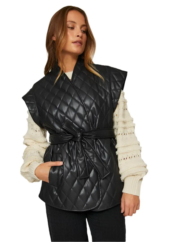 Vila Womens Elbara S/L Quilted Coated Vest Black Beauty