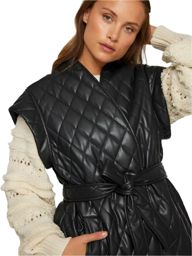 Vila Womens Elbara S/L Quilted Coated Vest Black Beauty