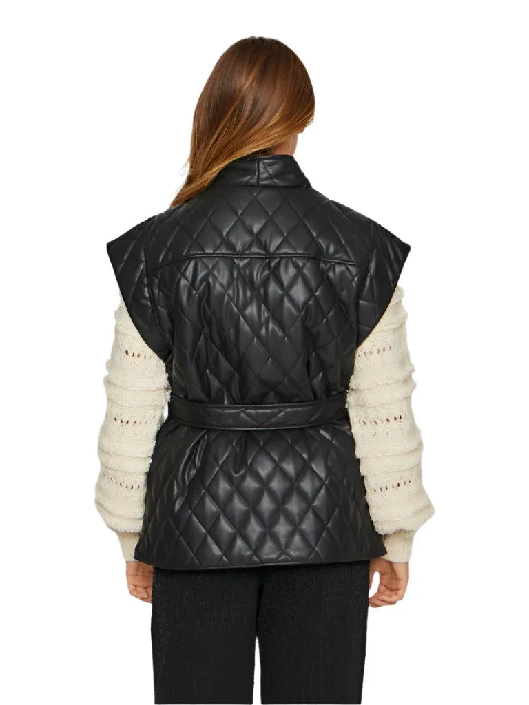 Vila Womens Elbara S/L Quilted Coated Vest Black Beauty