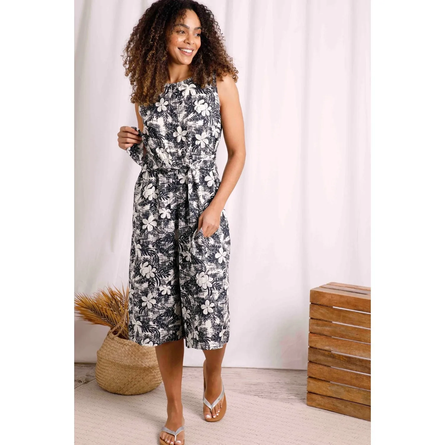 Weird Fish 8 Dark Denim Nalani Floral Print Jumpsuit