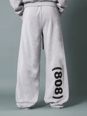 Wide Leg Drop Crotch Sweatpants With Pleats, Drawcords & Graphic Print