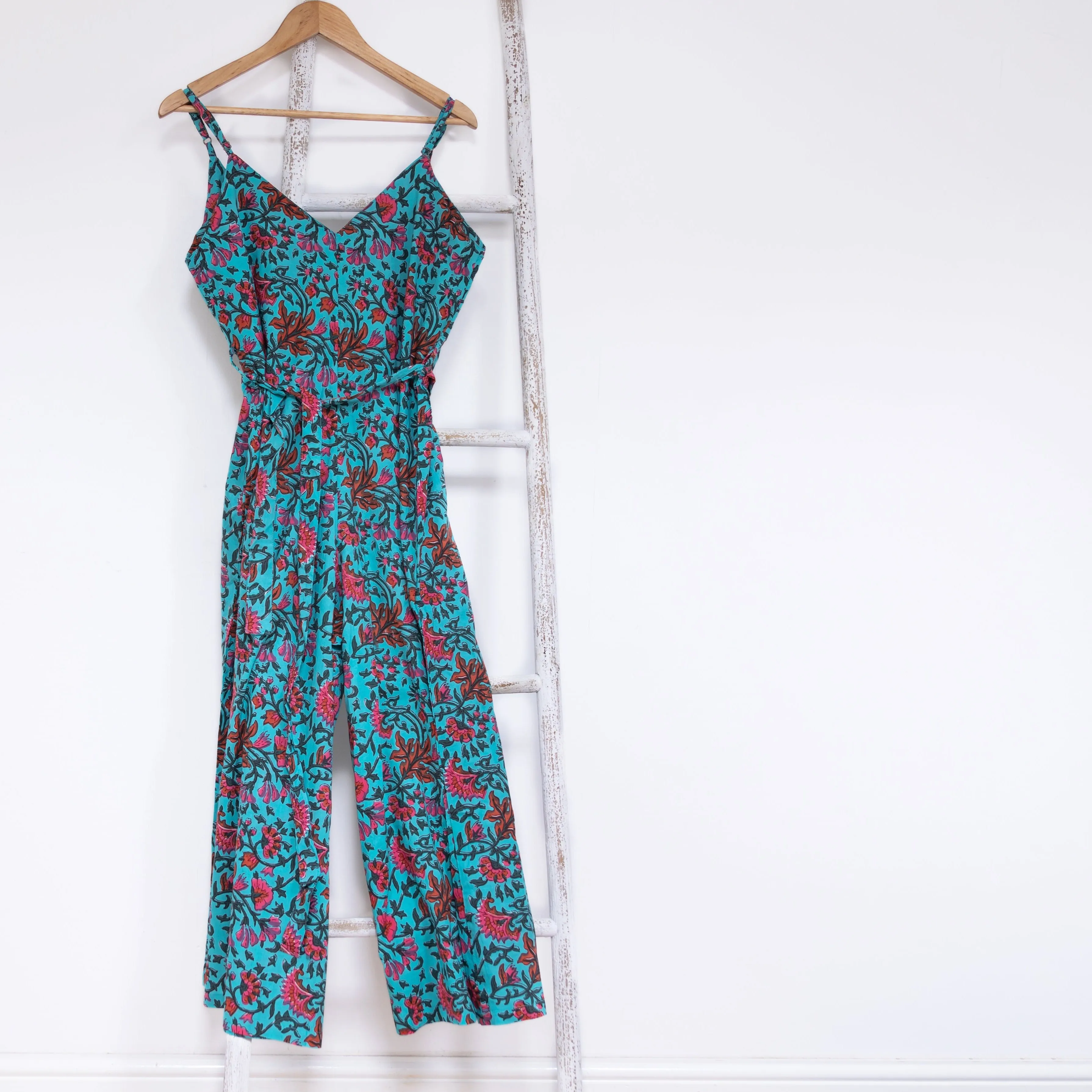 Wide Leg Jumpsuit | Block Print Cotton | Brilliant Blue