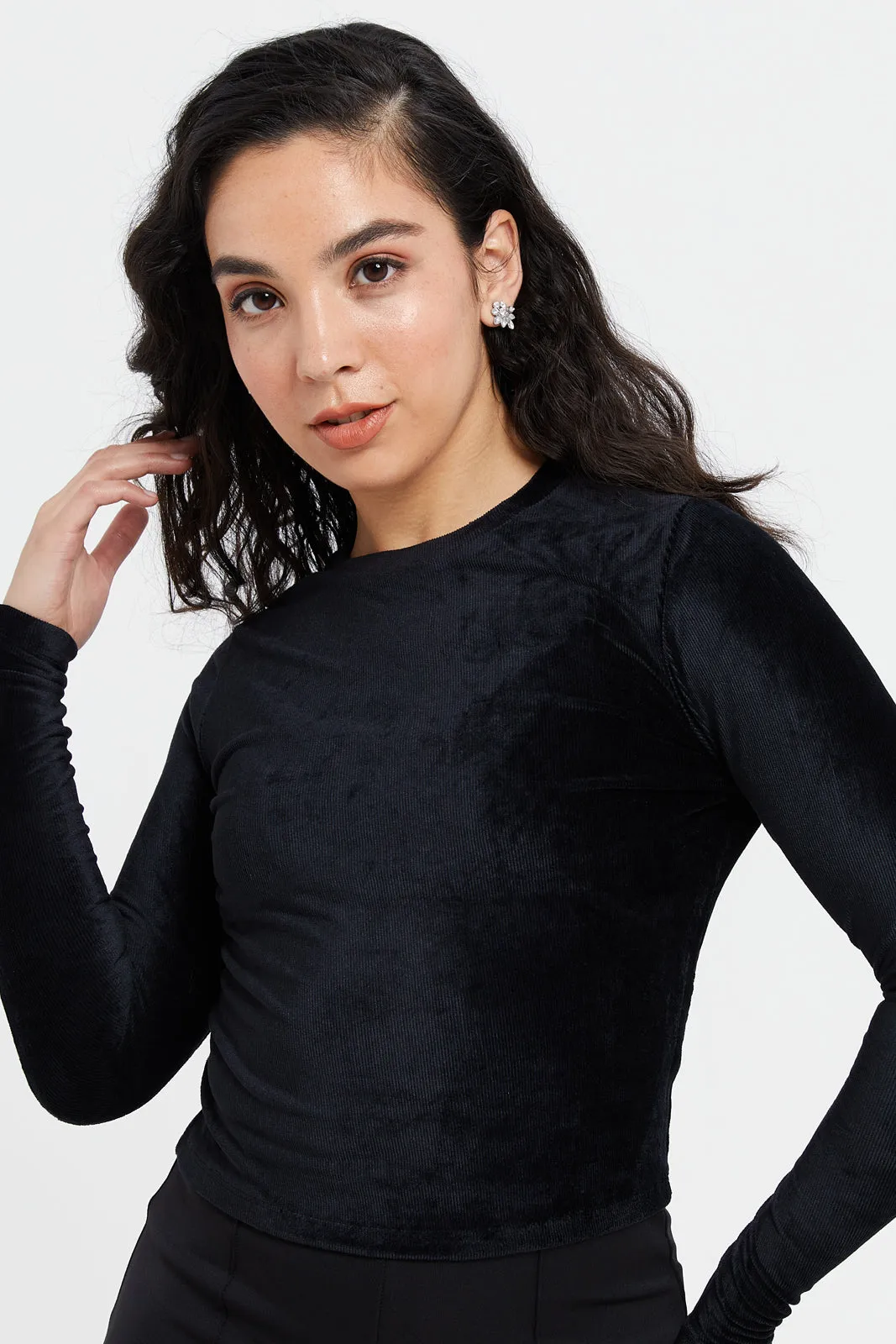 Women Black Velvet Jersey Top