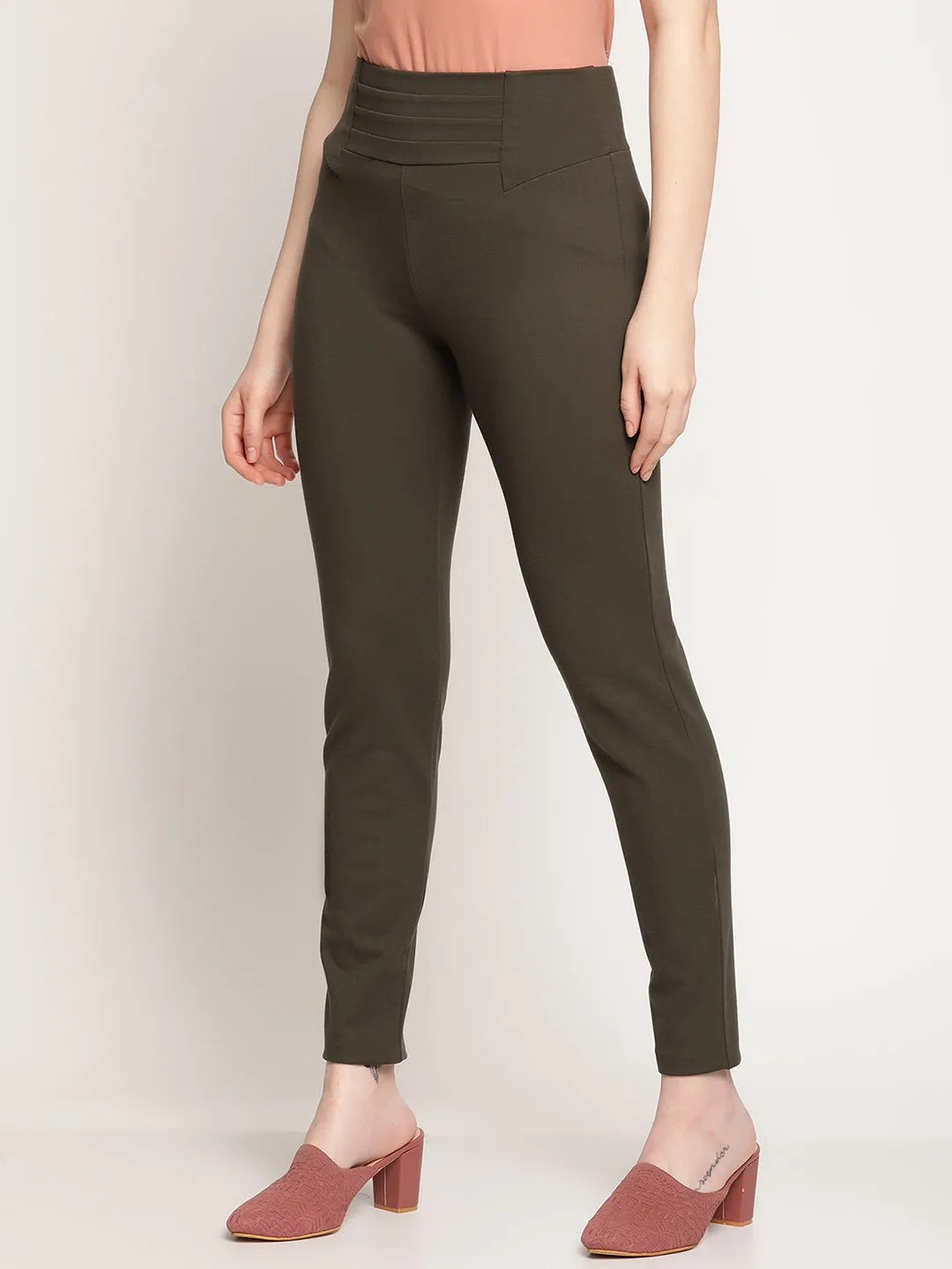 Women's  Broad waistband Olive Green  High rise Jeggings