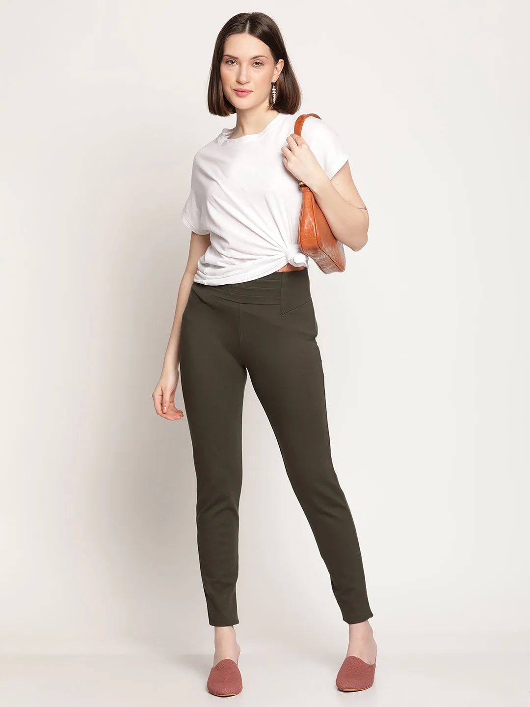 Women's  Broad waistband Olive Green  High rise Jeggings