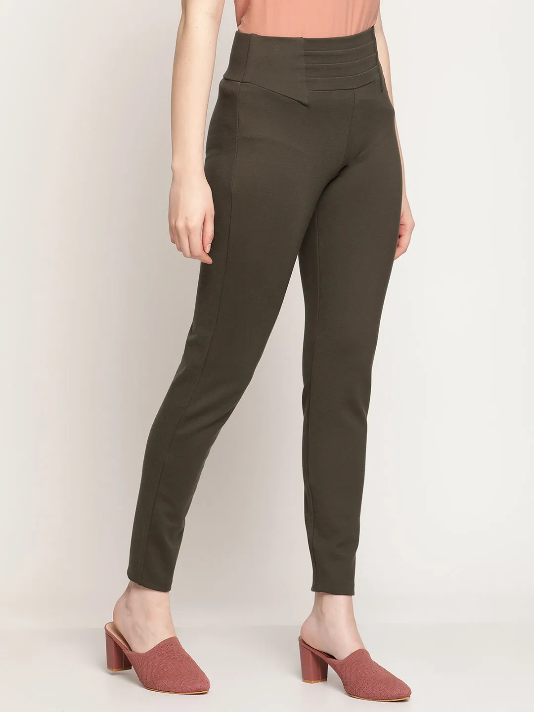 Women's  Broad waistband Olive Green  High rise Jeggings