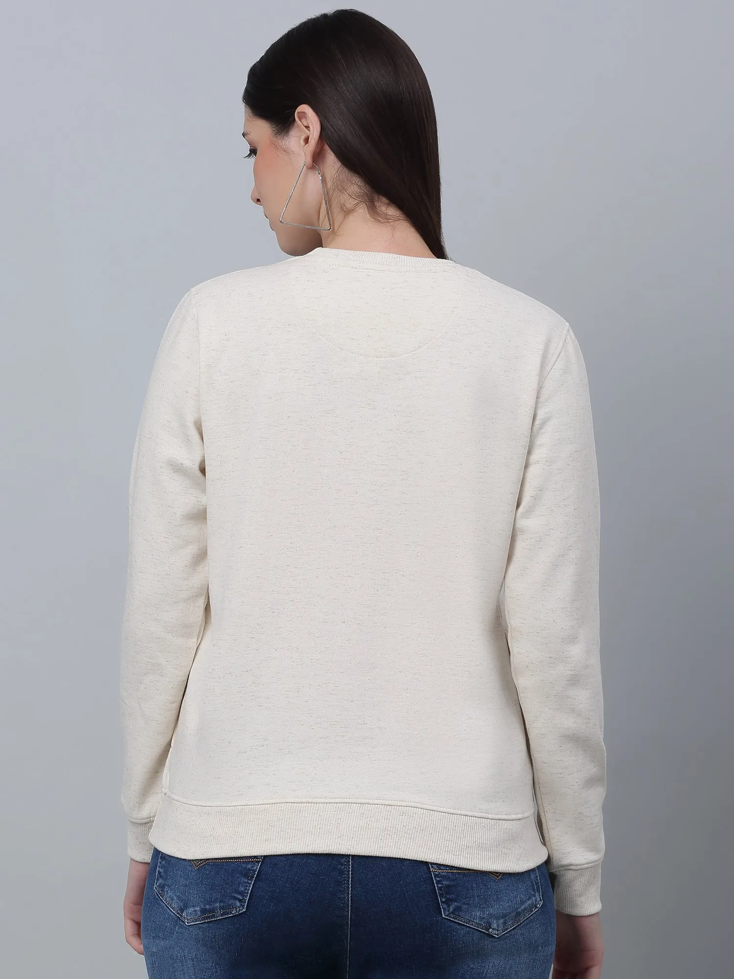 Women's Casual  Beige Regular Full Sleeve Pullover Sweatshirt