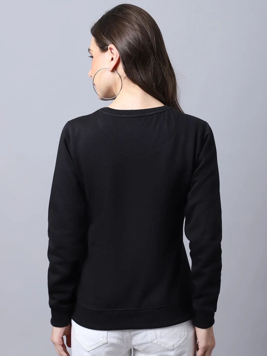 Women's Casual  Black Regular Full Sleeve Pullover Sweatshirt