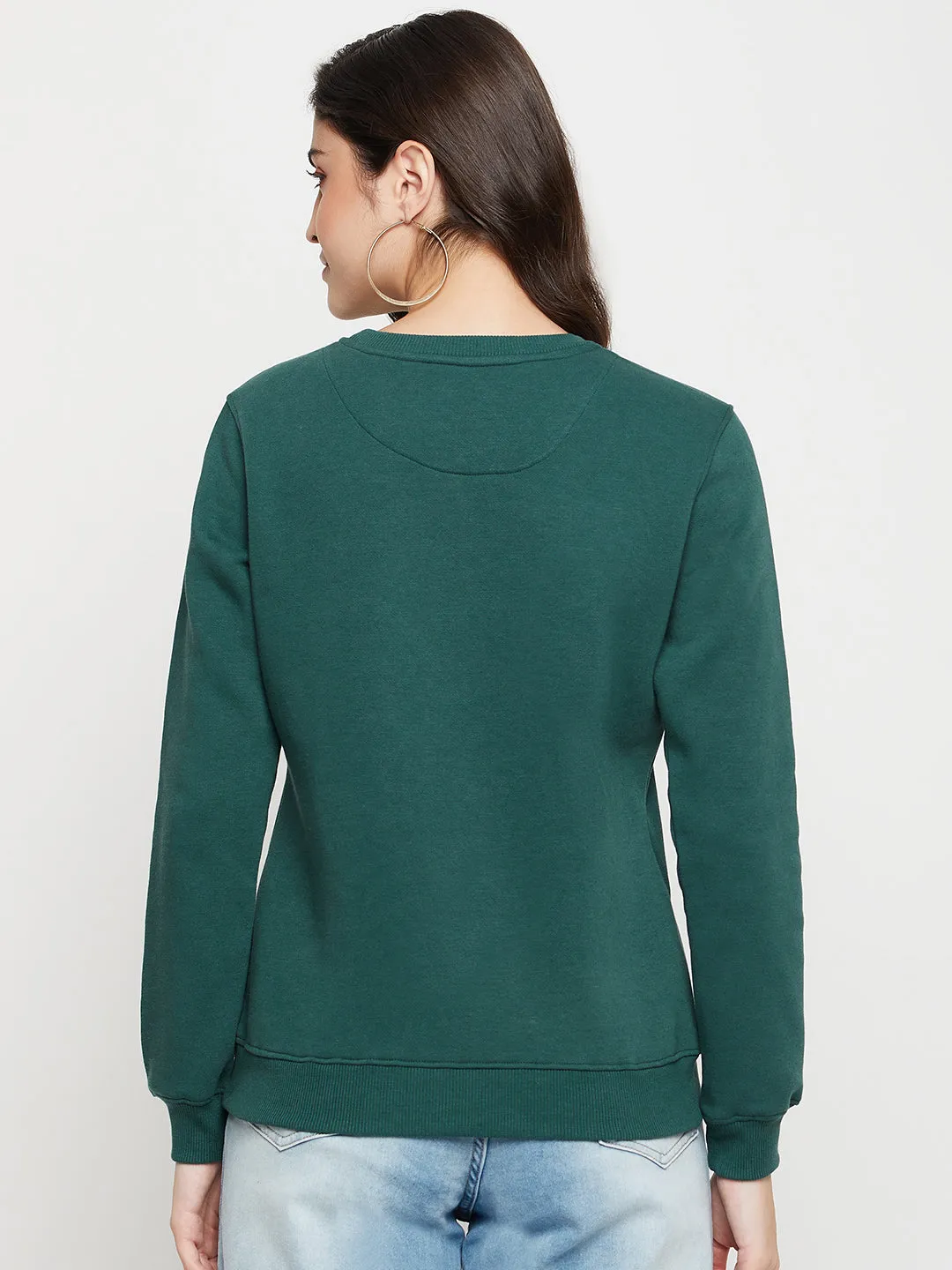 Women's Casual  Bottle Green Regular Full Sleeve Pullover Sweatshirt