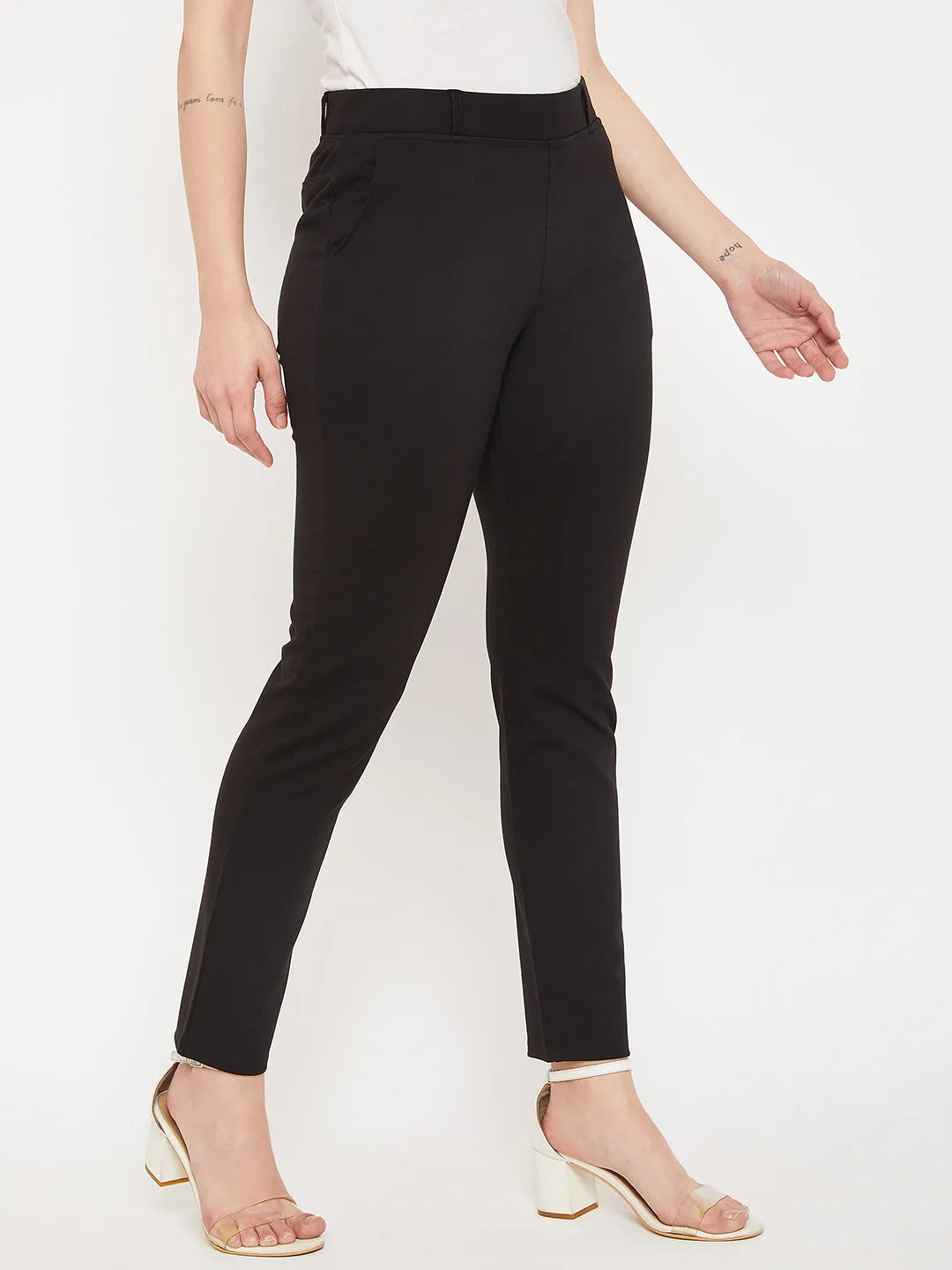 Women's Casual Flat Front Black  Mid rise Jeggings