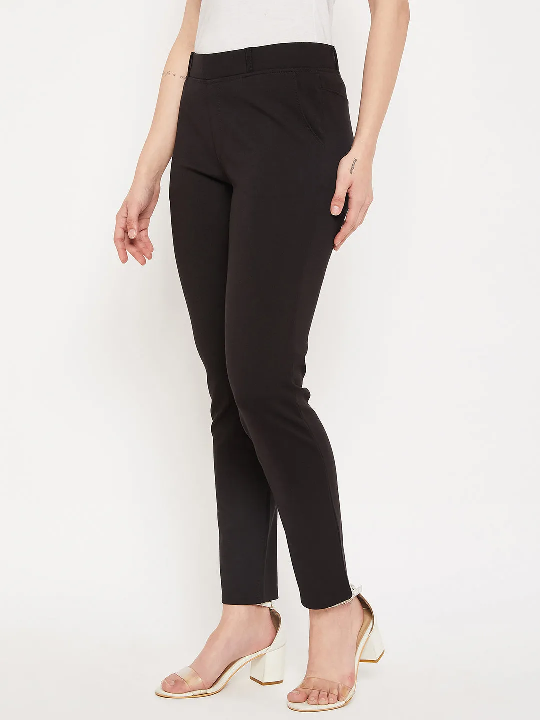 Women's Casual Flat Front Black  Mid rise Jeggings