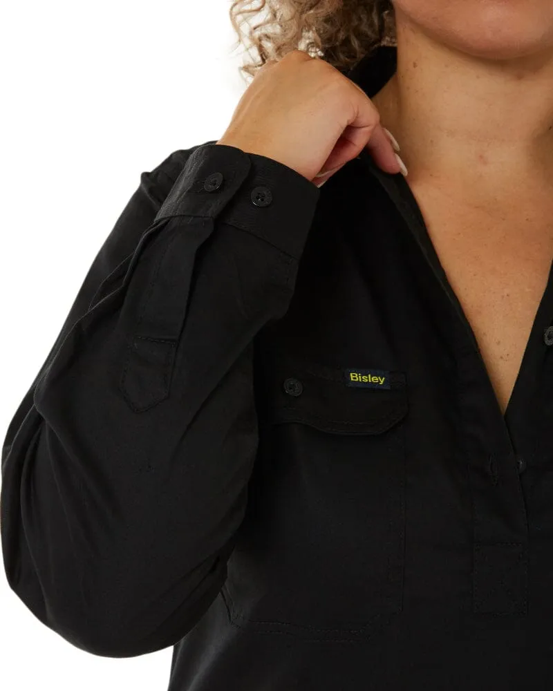 Womens Closed Front Lightweight LS Drill Shirt - Black