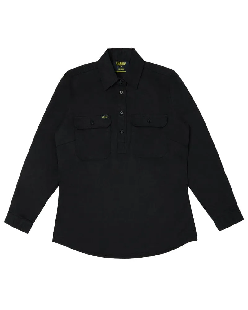 Womens Closed Front Lightweight LS Drill Shirt - Black