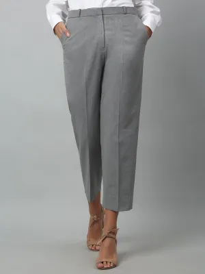 Women's Formal Flat Front Grey   Full length High rise Trousers