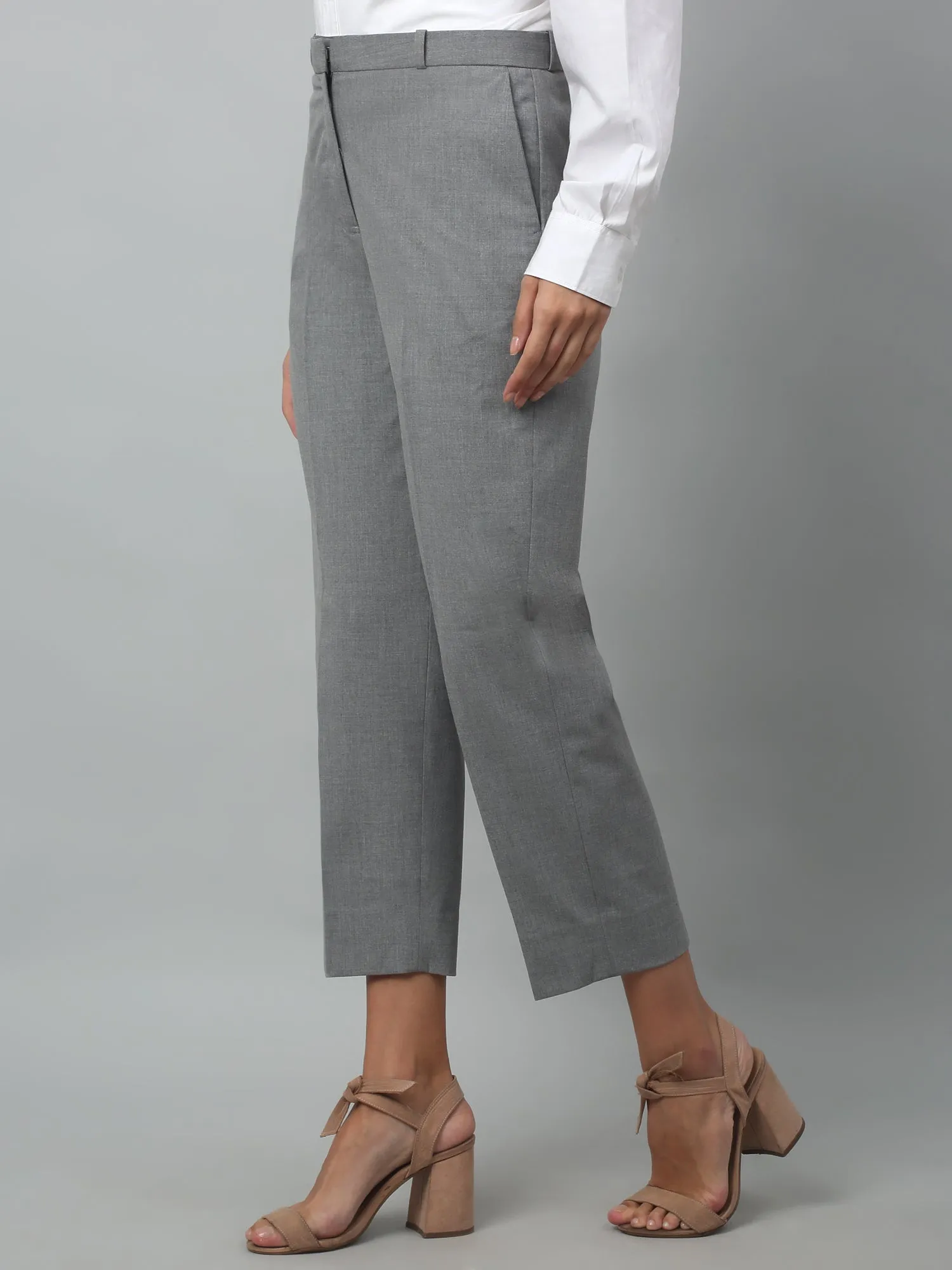 Women's Formal Flat Front Grey   Full length High rise Trousers