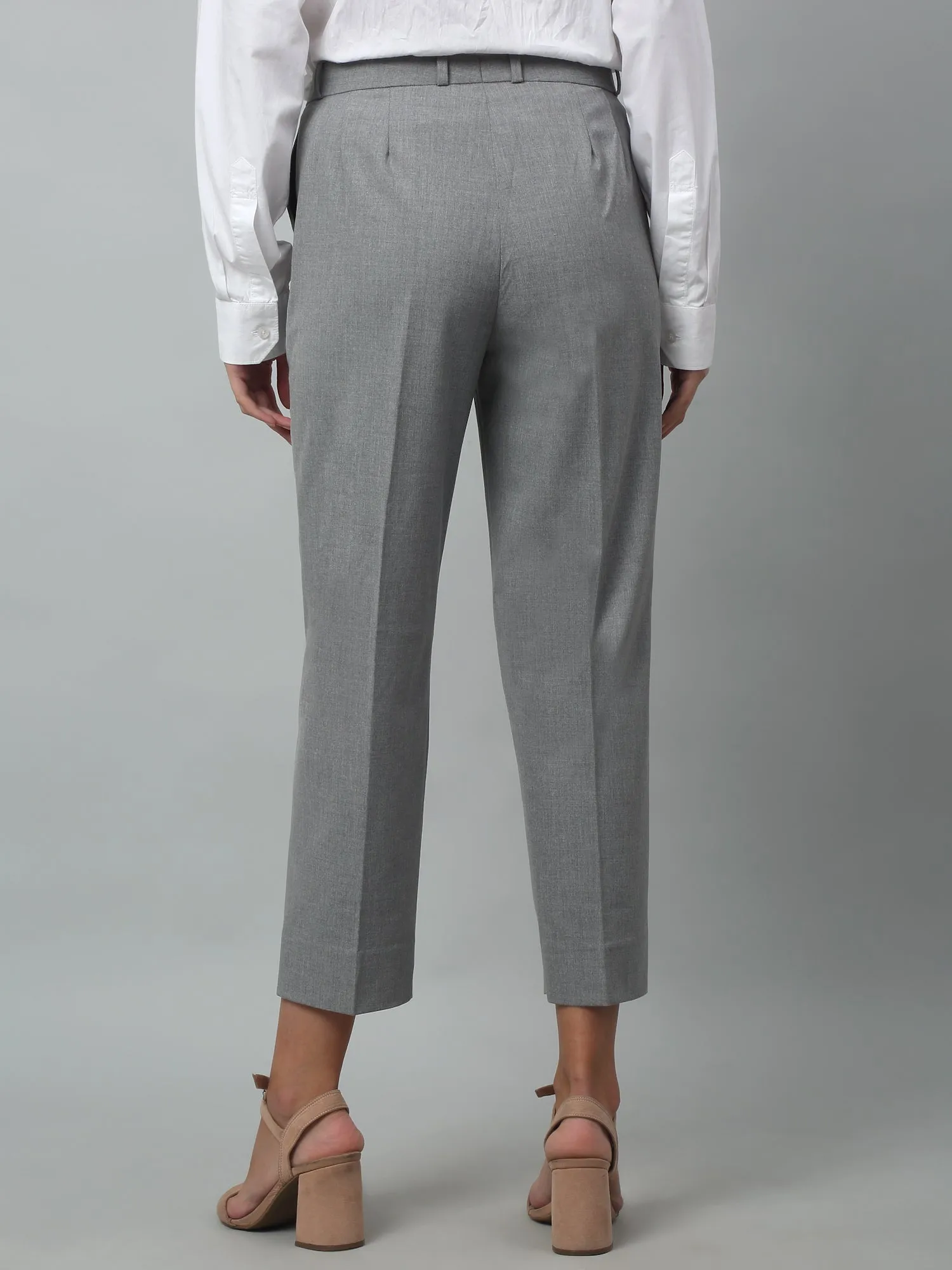 Women's Formal Flat Front Grey   Full length High rise Trousers