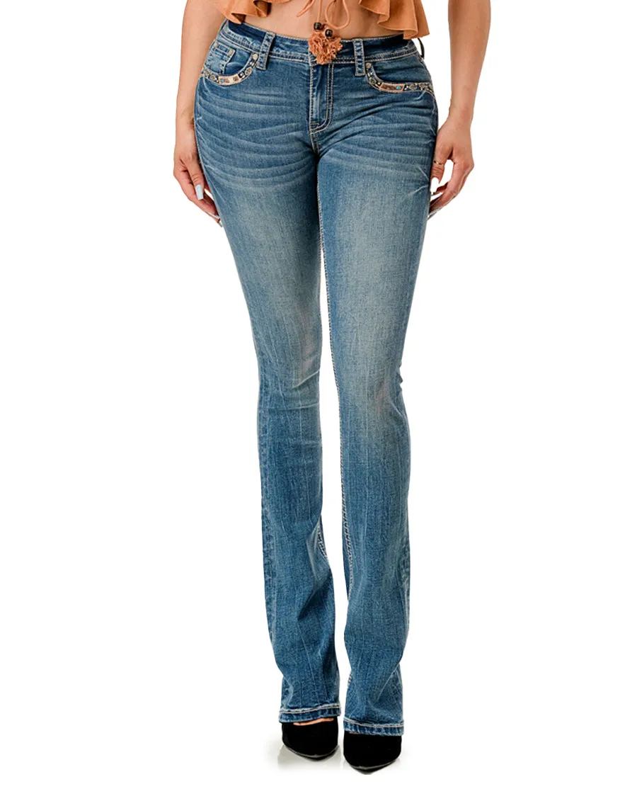 Women's Horseshoe Cowboy Scene Boot Cut Jeans