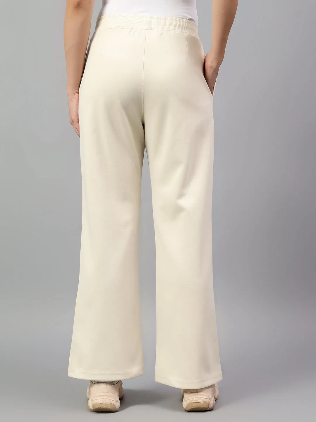 Women's Ivory Solid Casual Winter Trouser