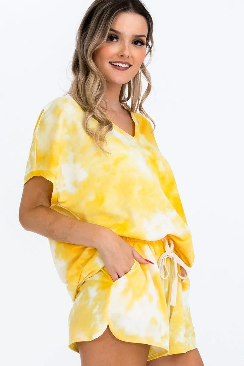 Women's Tie-dye Top Featured In A V-neckline And Cuff Sort Sleeves