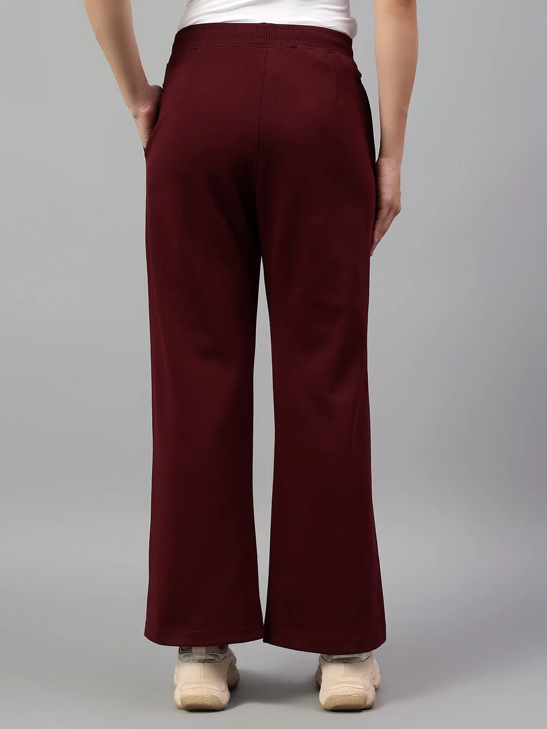 Women's Wine Solid Casual Winter Trouser